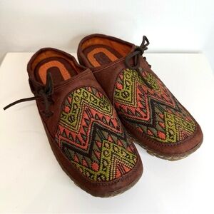 Born Southwestern Blanket Style Slip On Brown Leather Mule Women’s Size 7 Casual